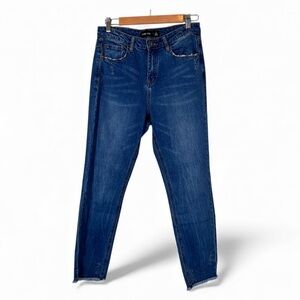 Ronen Chen Blue Distressed High Rise Jeans Womens 8 Fall Denim Raw Hem Skinny